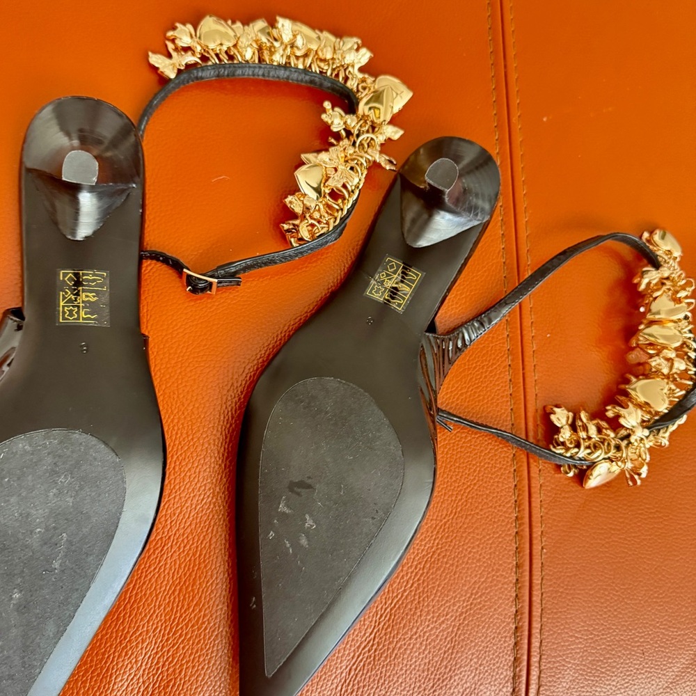 Jeffrey Campbell Black Patent Heels with Gold Accents ankle strap - Picture 7 of 9